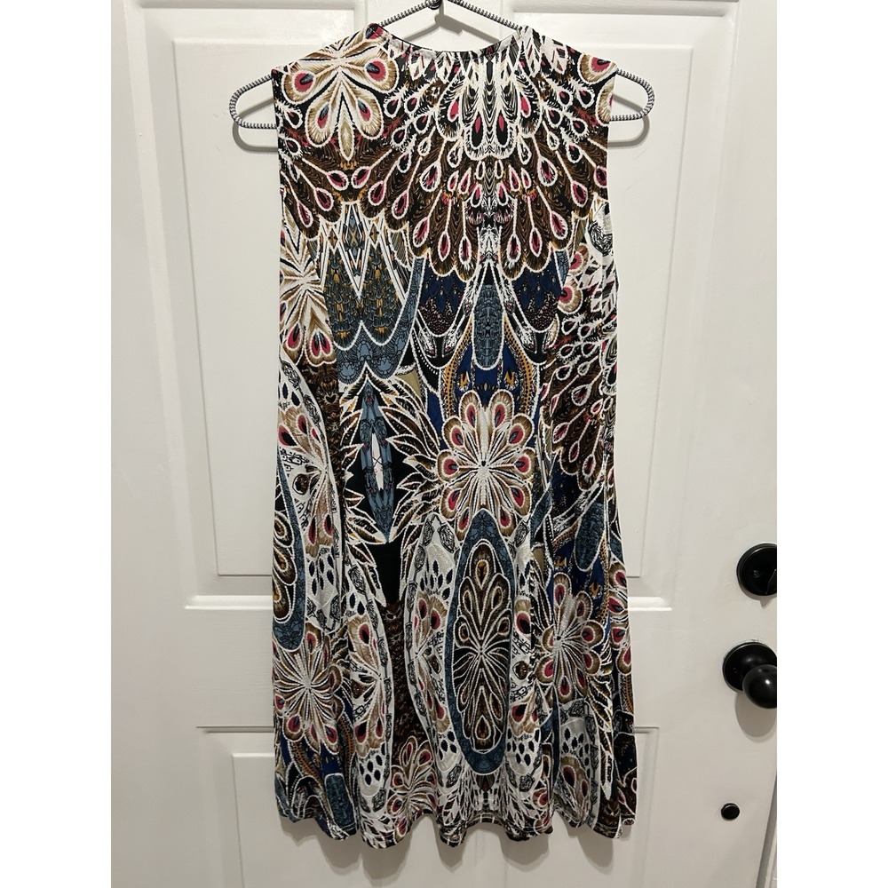 Shoreline Women's Sleeveless Dress Peacock Print Size Medium
